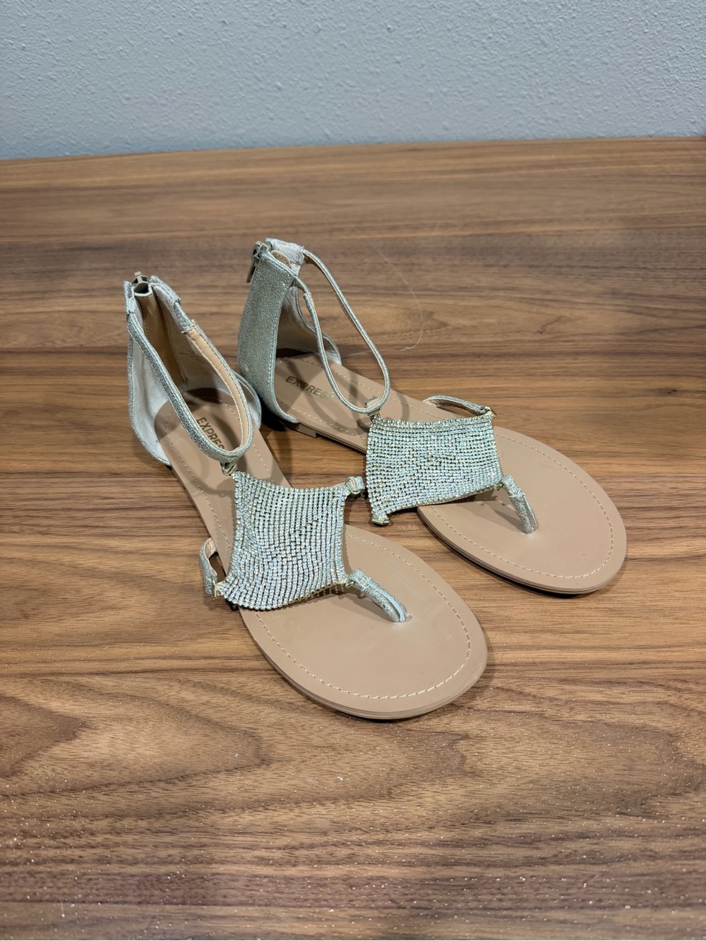 Express Silver Rhinestone T-Strap Sandals
